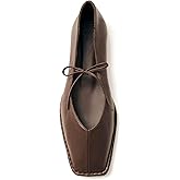 VorisVina Lace Up Square Toe Ballet Flats for Women Cute Bow Slip On Mary Jane Flats Casual Ballerina Shoes