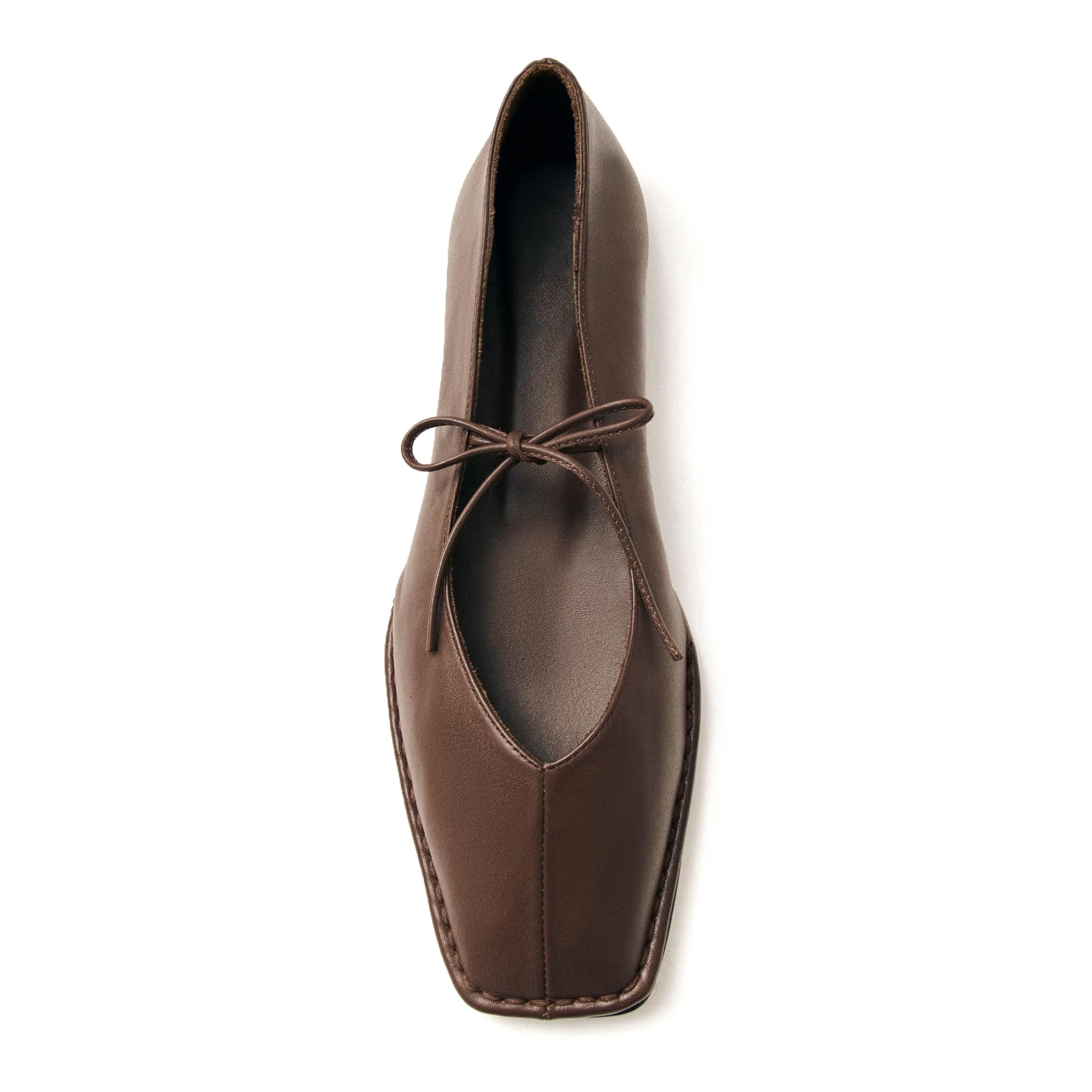 Photo 1 of VorisVina Lace Up Square Toe Ballet Flats for Women Cute Bow Slip On Mary Jane Flats Casual Ballerina Shoes Chocolate-Brown