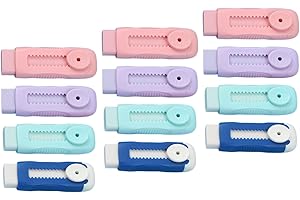 FINISPERSOO 12pcs Retractable Push-Pull Erasers for Pencils with Plastic Sleeve, Assorted Colors, Extendable