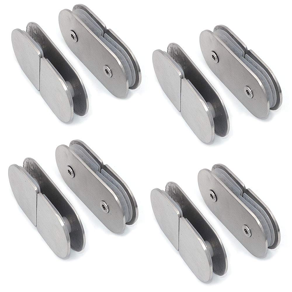 Set of 8 NUZAMAS 180 Degree 304 Stainless Steel Glass Clamps, Glass-to-Glass Brackets, Glass Shelf Support, Fits 8-12MM Thickness Glass Panel, Brushed Finished, Bathroom Shower Installations