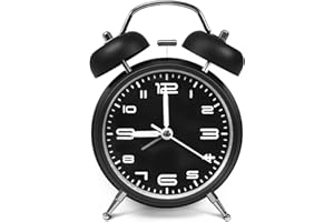 Miowachi 4 inch Loud Alarm Clock for Heavy Sleepers,Non-Ticking,Night Backlight,Battery Operated,Twin Bell Basic Clock for Wa