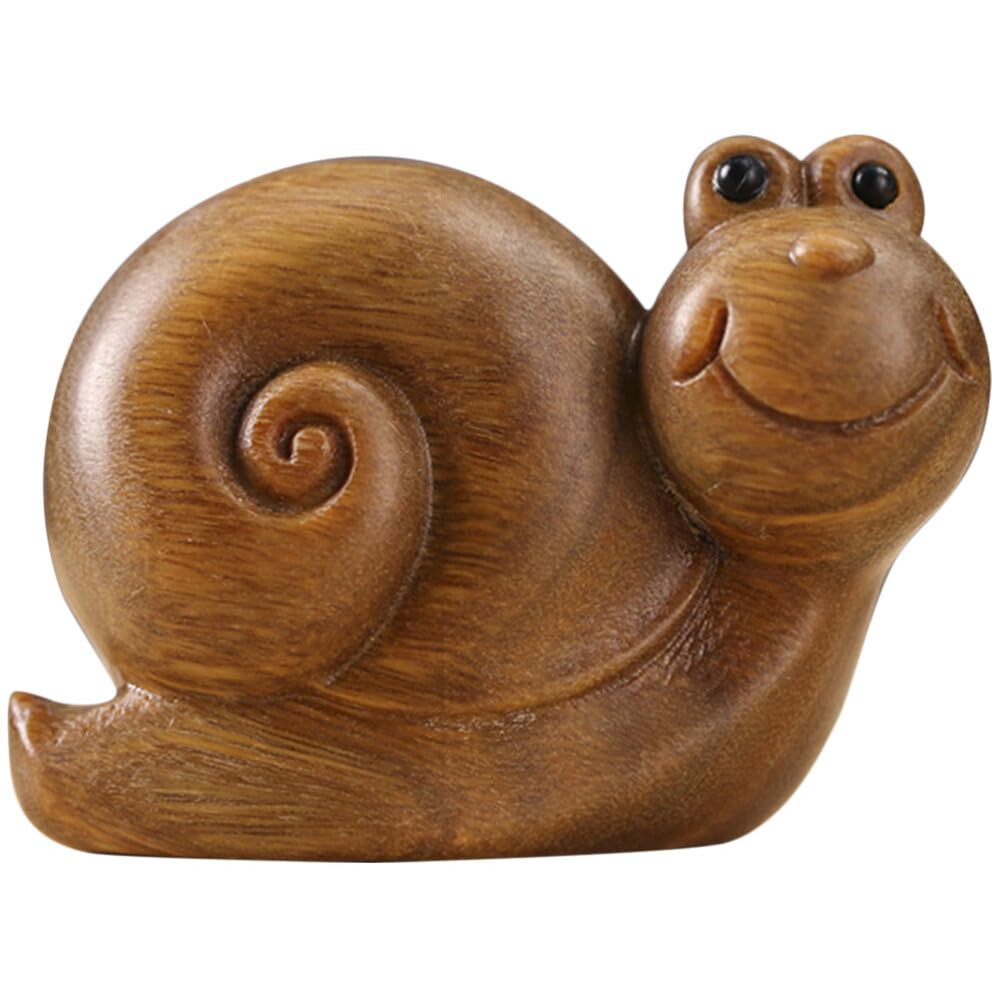 YARNOW Wooden Snail Ornament Small Carved Snail Figurine Rustic Farmhouse Decorative Statue for Desktop Indoor Garden Display