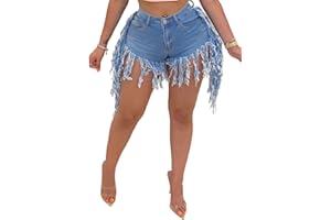 LaiyiVic Women's Denim Shorts High Waisted Frayed Raw Hem Ripped Short Jeans