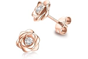 RANEECOCO Gold Plated Sterling Silver Rose Flower Earring Studs, Hypoallergenic & Nickel Free Earrings for Women