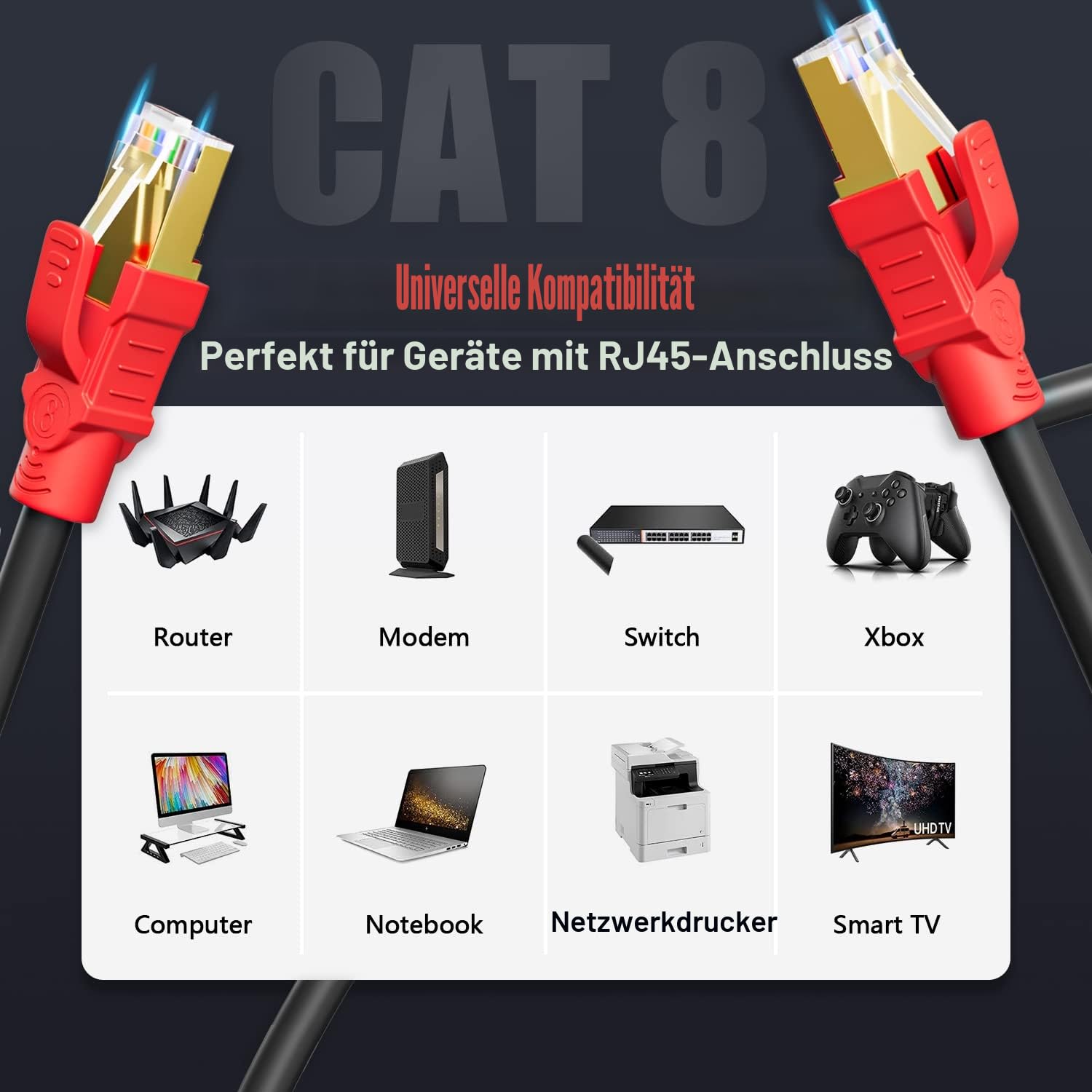 LAN Kabel 30 Meter Cat 8, Ethernet Kabel 30m Geschirmt, Netzwerkkabel Outdoor Indoor Wlan Internetkabel 40Gbps 2000MHz Hochgeschwindigkeits 26AWG SFTP Schwarz RJ45 Patchkabel POE für Modem Router 5
