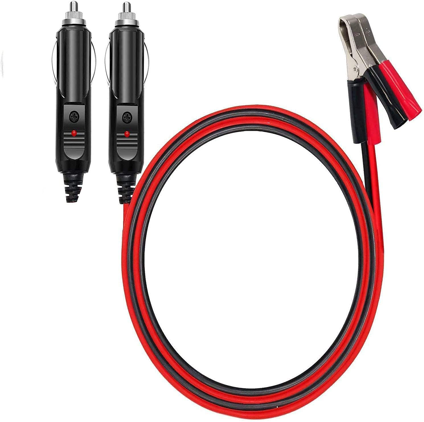 RUNCCI-YUN 12-24V Double Male to Male Cigarette Lighter Plug Extension Cable, with LED Lights, 16 AWG Heavy Duty Cable, Power Charger Cord, Fuse 10A For Car inverter,Air pump,electric cup