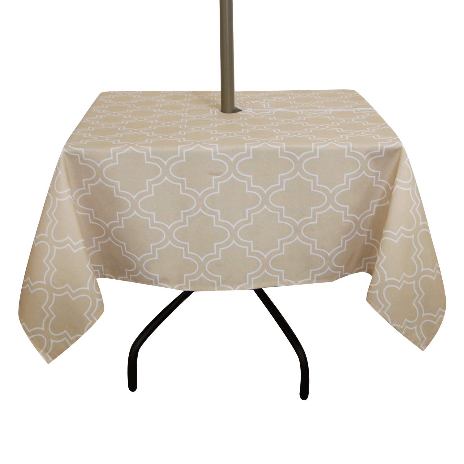 ColorBird Elegant Moroccan Outdoor Tablecloth Waterproof Spillproof Polyester Fabric Table Cover with Zipper Umbrella Hole for Patio Garden Tabletop Decor (Square 60 x 60 Inch, Zippered, Khaki)