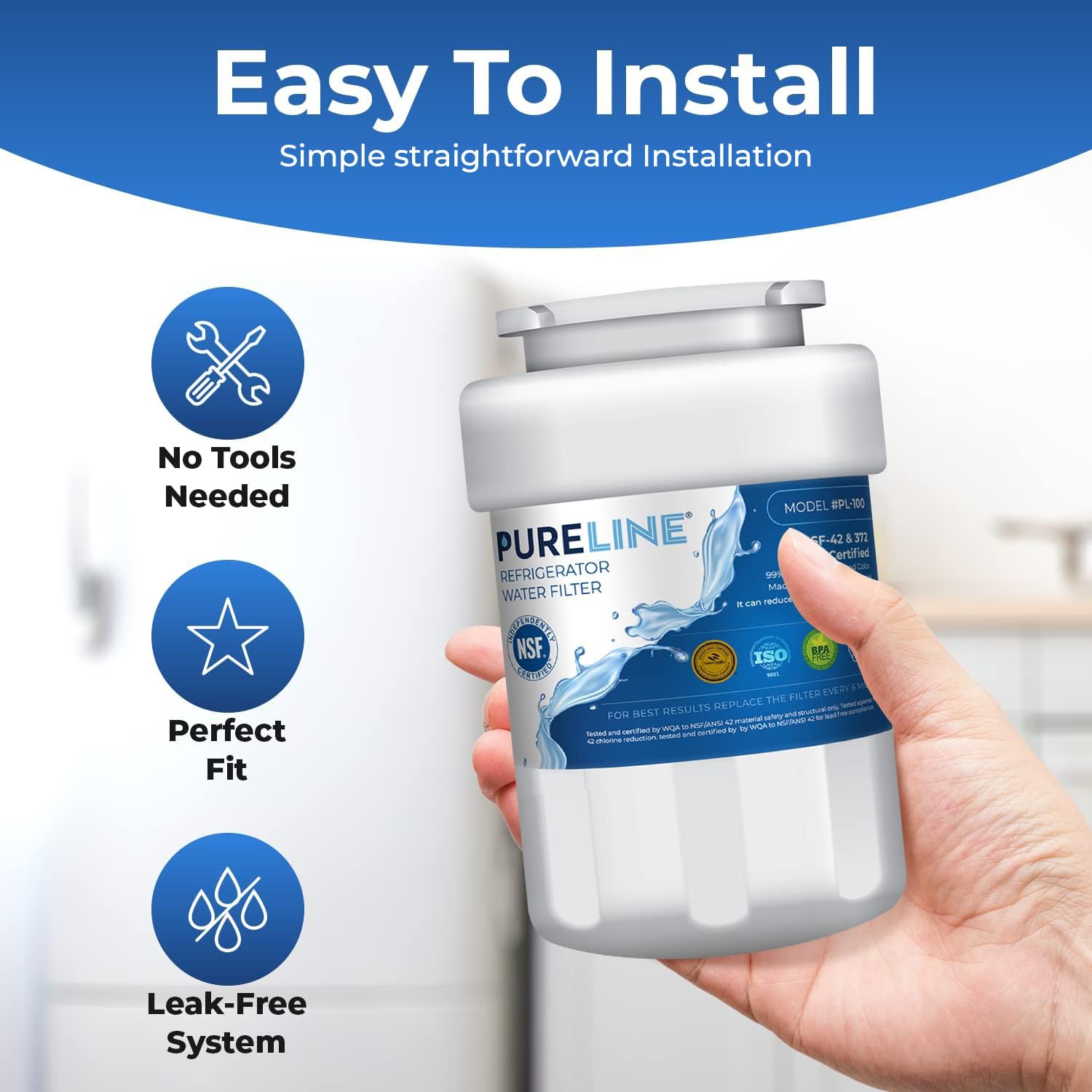 Pureline Replacement for MWF Water Filter, Smartwater MWFP, Kenmore 46-9991, Models MWFP, MWFINT, GWF, GWFA, Refrigerator Water Filter. NSF Certified. (3 Pack)