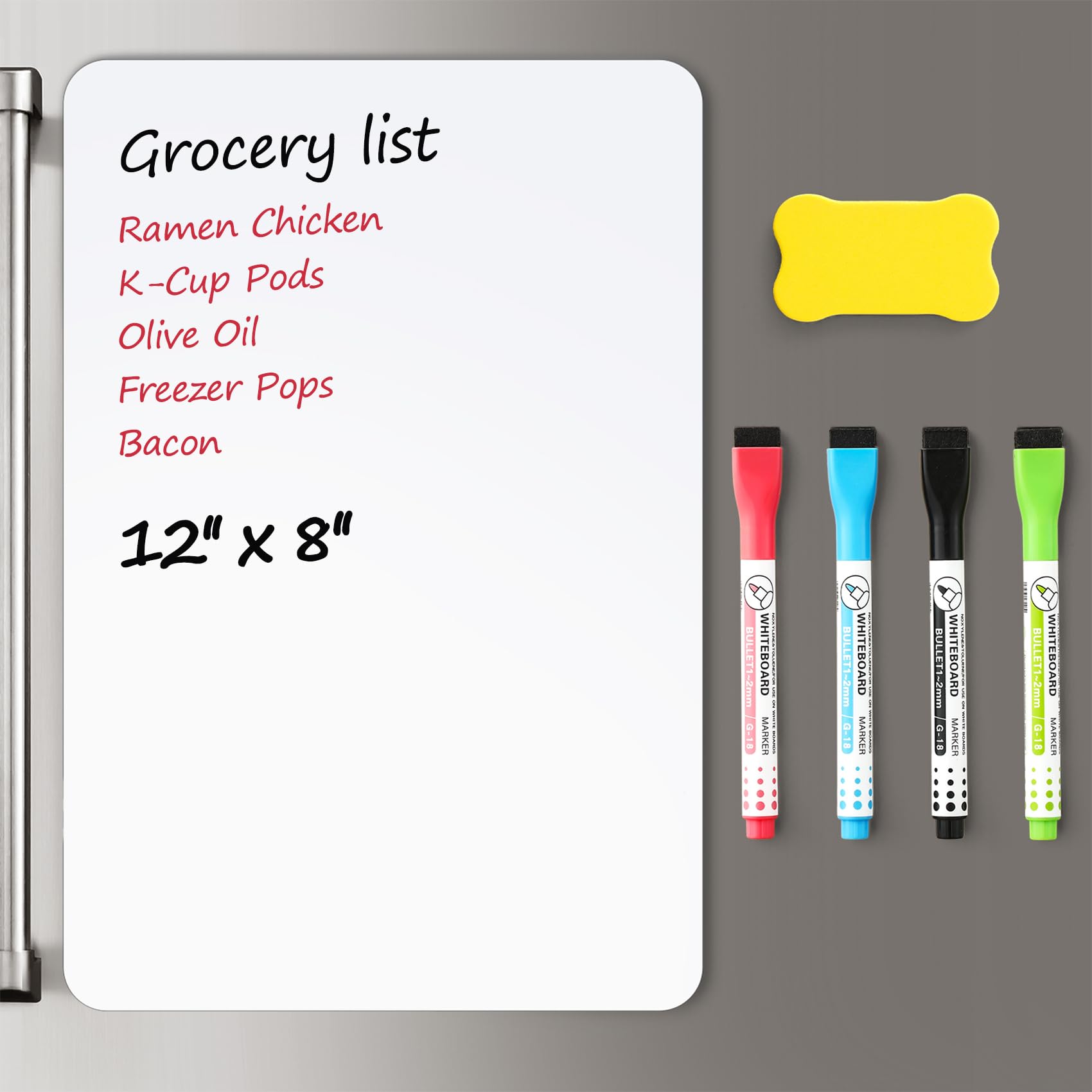 Photo 1 of 1 Pack Magnetic Dry Erase Board Sheet for Fridge, 12"x8" Erasable Refrigerator WhiteBoard w/ 4 Markers & 1 Eraser- Smooth and Flexible Small Magnet Blank Notepad for Home Kitchen Organizer and Planner