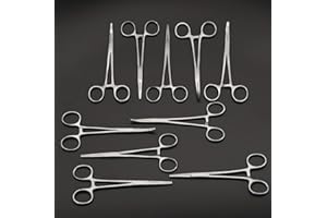 AAProTools Set of 10 Straight & Curved Hemostat Forceps 5.5" - Stainless Steel Locking Tweezer Clamps - Ideal Hemostats for Nurses, Fishing Forceps, Crafts and Hobby, Satin-Silver