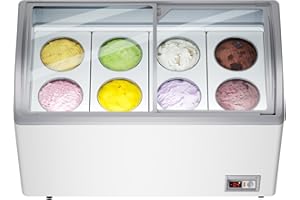 ECEVT Ice Cream Freezer 13 Cu.Ft Display Case Commercial, Glass Top Chest Freezer with 8 * 3 Gallon Tubs, 2 Sliding Glass Doors, Rolling Wheels and Lockable Breaks