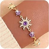 Frigotine Gold Silver Sun Link Bracelet for Women, Dainty Sparkly Colorful Crystal Rhinestone Flower Floral Adjustable Chain Bracelets Prom Wedding Accessories Fashion Jewelry Gift