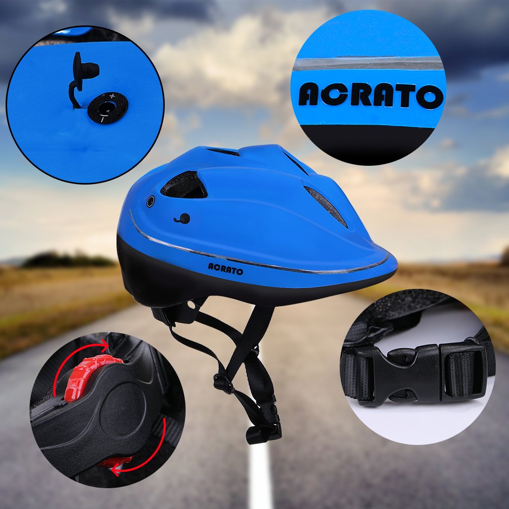 ACRATO Kids Bike Helmet Cycling Road Helmet with LED Safety Light Inner Padding Adjustable Belt for Head and Chin