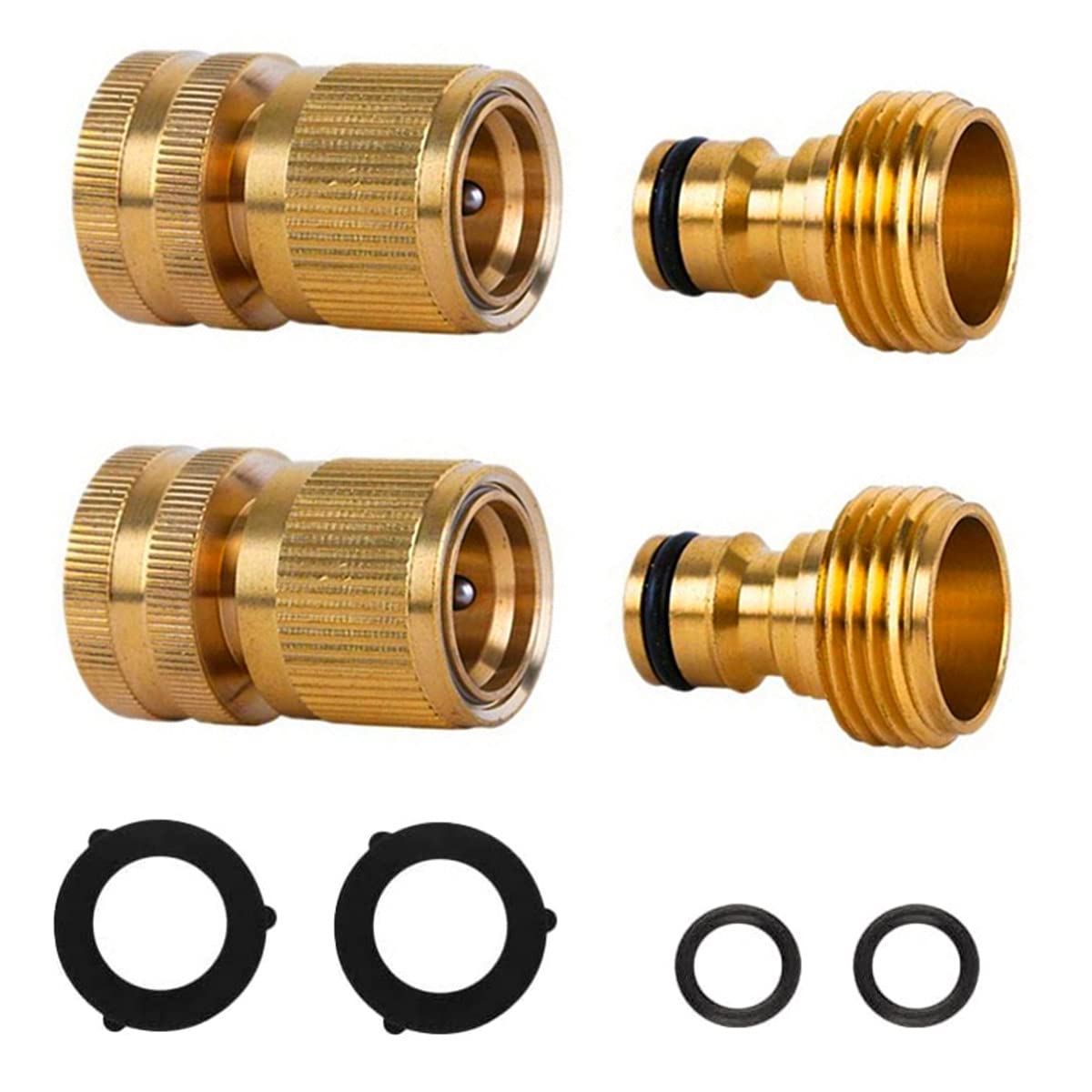 Garden Hose Quick Connect Fittings,Male Quick Connect Solid Brass Quick Connector Garden Hose Fitting Water Hose Connectors 3/4 inch GHT 4 PCS (Kit 3)
