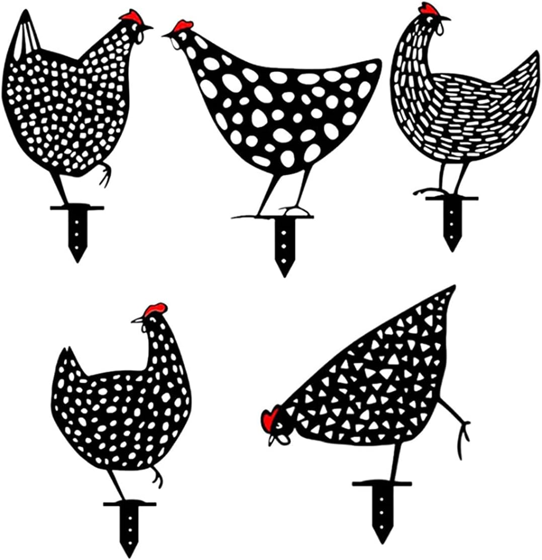 Decorative Garden Stakes - XHSP 5 Pieces Chicken Yard Garden -Hollow Out Rooster Animals Shape Yard Decoration Art Decoration for Yard Lawn, Garden, Pathway,Outdoor