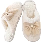 Eunoia Soles Women's Memory Foam Slippers, Cute Bow Design, Plush Faux Fur Indoor Outdoor House Shoes, Cozy Lightweight Footwear for Adults