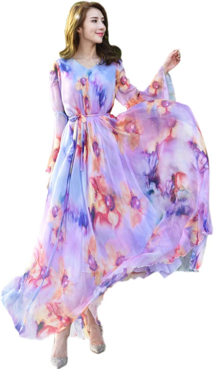 Bow Tie Collar Floral Maxi Dress