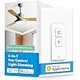Meross Smart Ceiling Fan Control and Dimmer Light Switch, Supports Apple HomeKit, Siri, Alexa, Google & SmartThings, 2.4G Wi-Fi Fan and Light Switch Combo, Neutral Wire Needed, Single Pole, 1 Pack
