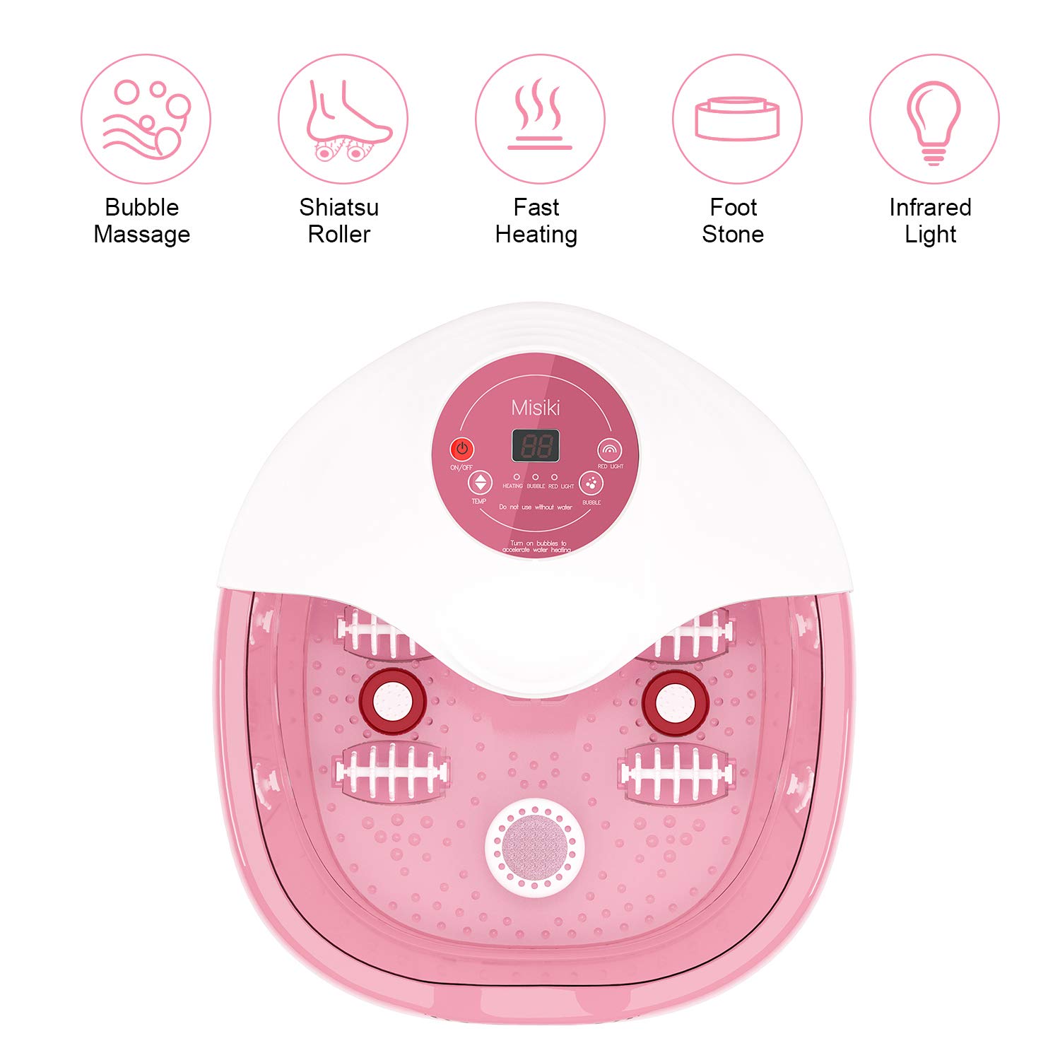 Foot Spa Misiki Foot Bath Massager with Heat Bubbles Vibration and Auto Shut-Off, 4 Massage Rollers and Pedicure Stone for Acupressure Shiatsu Massage to Relieve Feet Muscle Pain …: Beauty
