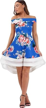 bardot blue rose dress