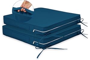 ROFIELTY Patio Chair Cushions 22x22 Inch, Splash Resistant Outdoor Chair Cushions Set of 2 with Ties and Handles for Indoor/Outdoor Chairs(22x22x3, Navy Blue)
