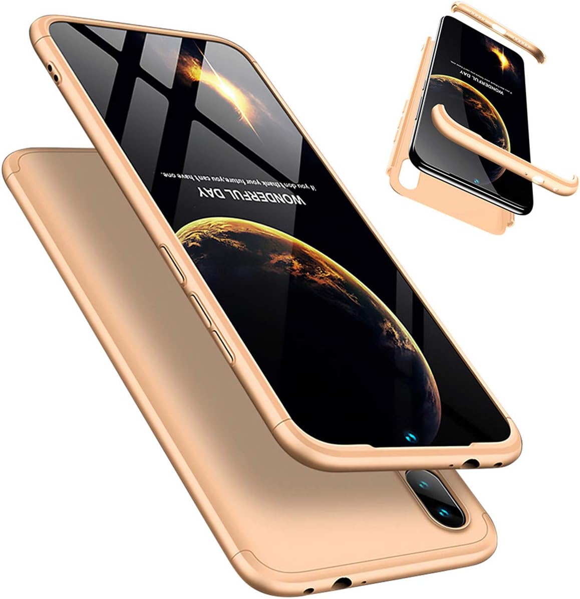 Xiaomi Redmi Note 7/Note 7 Pro Case,Laixin 360° Full-Cover PC 3 in 1 Protective Shell with [Screen Protector] Anti-Scratch Ultra Thin Bumper for Xiaomi Redmi Note 7/Note 7 Pro (Gold)