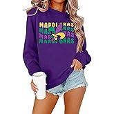 ALLTB Mardi Gras Sweatshirt for Women Carnival Outfit Shirt Fat Tuesday Shirt Holiday Party Long Sleeve Tops