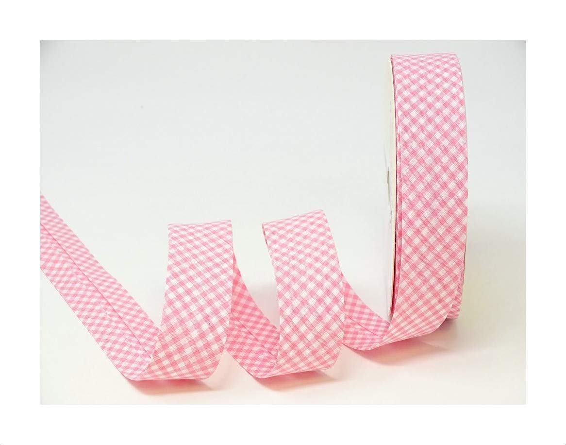5m of 30mm Wide Pink and White Cotton Gingham Bias Binding Tape 5m Single Folded, Edging Quilting Sewing, Bunting, Craft, Upholstery, Piping & Garments. UK Seller — image 1