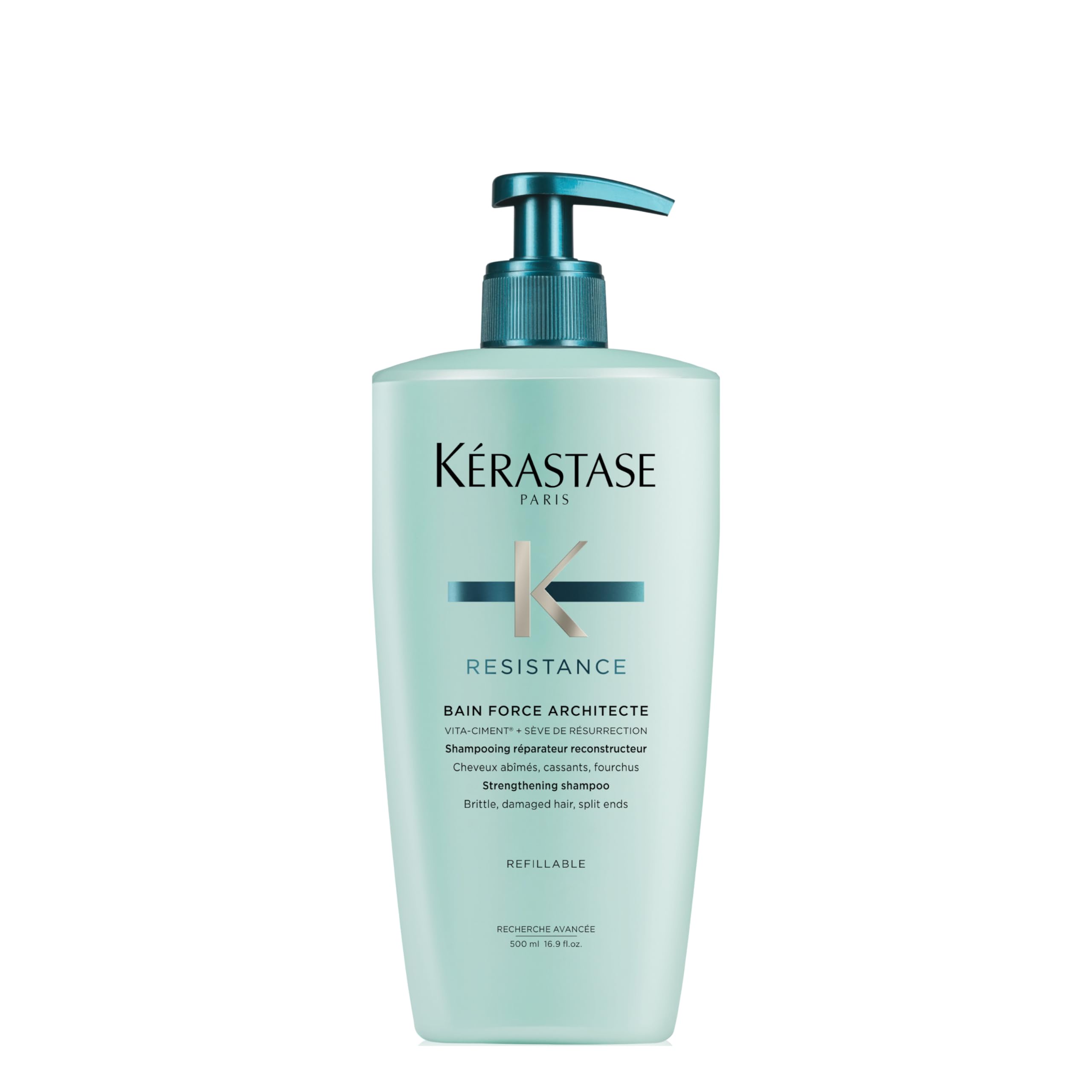 Kérastase Resistance, Daily Strengthening Shampoo, For Brittle, Damaged Hair & Split Ends, With Vita-Ciment Complex, Bain Force Architecte, 500ml