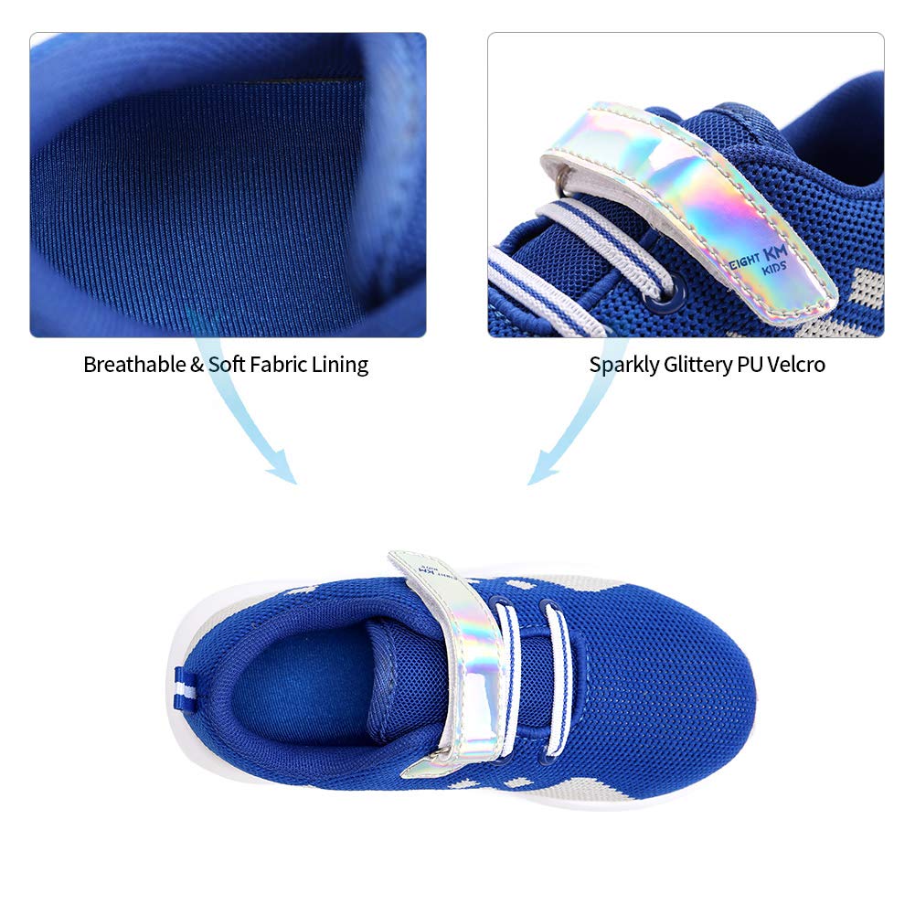 EIGHT KM Boys Toddler Kids EKM7021 Lightweight Breathable Blue/Grey Fly Knitted Sparkly Velcro Sneakers School Shoes Size 10.5 US 2019 Thanksgiving