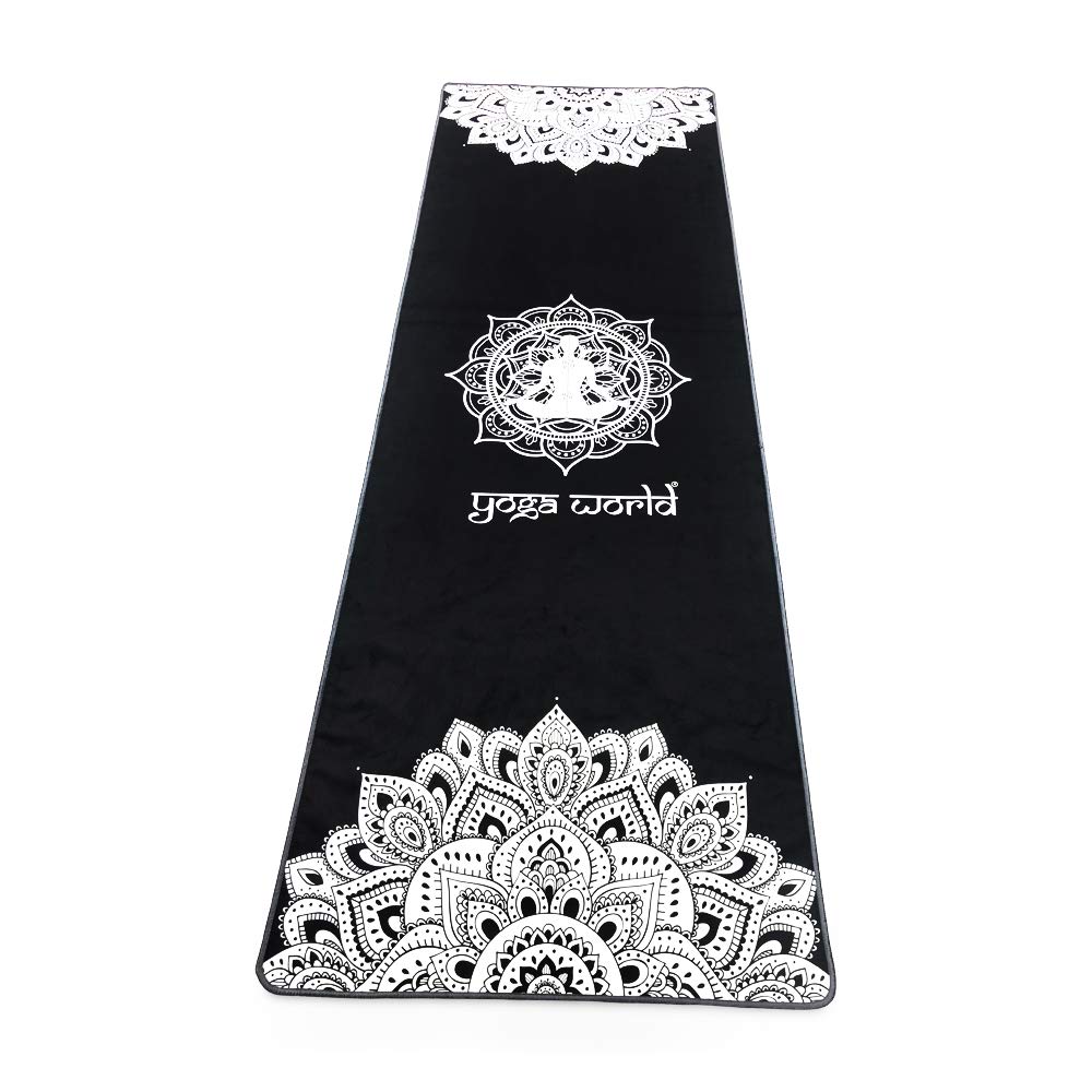Yoga World Yoga Towel Thick, Soft, Sweat Absorbent, Nonslip Exercise Cloth Made with Microfiber Fabric For Bikram, Pilates, Beach & Home Workout Machine Black Mandala
