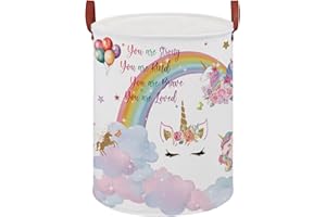 XHWZOF Unicorn Room Decor Kids Laundry Basket, Rainbow Cloud Toy Box for Girls,Pink Toddler Laundry Hamper Storage Bin,Cute Shelf Basket Clothes Book Toy Box Bin for Bedroom Bathroom(Cloud Unicorn)
