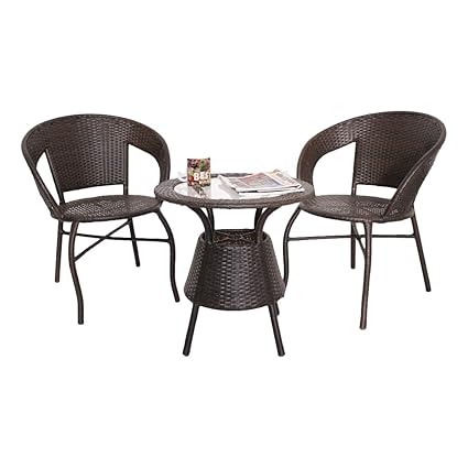 FurniFuture Unique Outdoor Furniture 2 Chairs and Table Set (Brown)