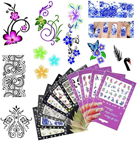 10 Pack Nail Art Sticker Water Decals Foil Adhesive UV Gel Polish Nail Stickers Set Tips Manicure Decoration DIY Accessories (10 Pack Style 7)