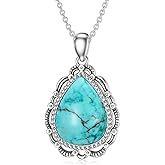 BETHZA Turquoise Necklace 925 Sterling Silver Natural Turquoise Gemstone Pendant Vintage Bohemian Western Jewelry Gifts for Women