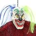 Halloween Haunters 4 Foot Hanging Scary Circus Clown Ghoul with Smile Prop Decoration - 1/3 Life-Size Scale Spooky White Face with Neon Blue and Green Hair - Fun Entryway Display