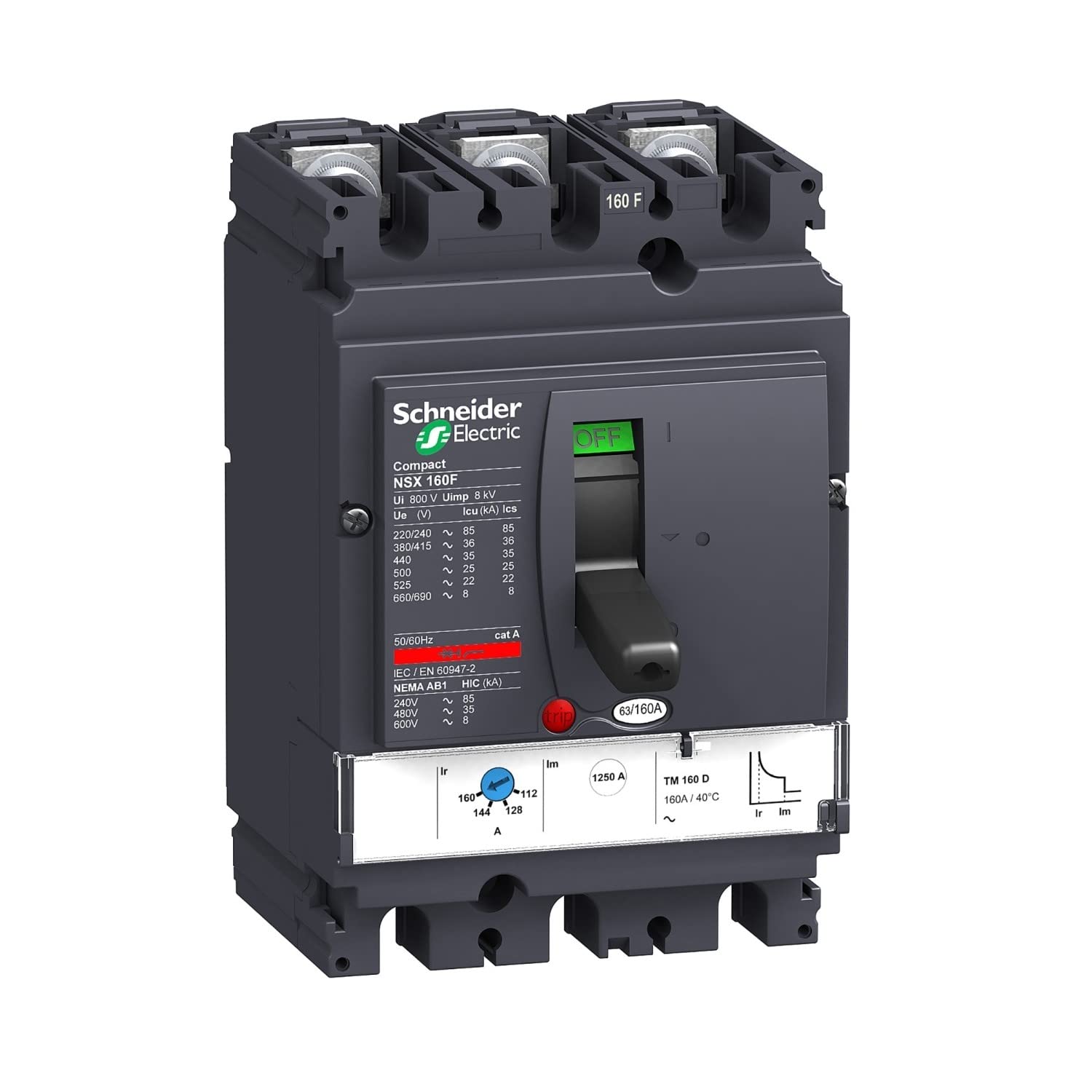 Schneider Electric LV430633 NSX160 °F D Compact, 3P Circuit Breaker, 3D, 690 V AC; 50/60 Hz; 80 Amps