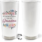 MOTERMATE Grandma 20oz Travel Coffee Mug Tumbler, Mother's Day Birthday Gifts from Grandkids,My Favorite People Call Me Grandma Floral Water Stainless Steel Tumbler with Lid and Straw Drinkware