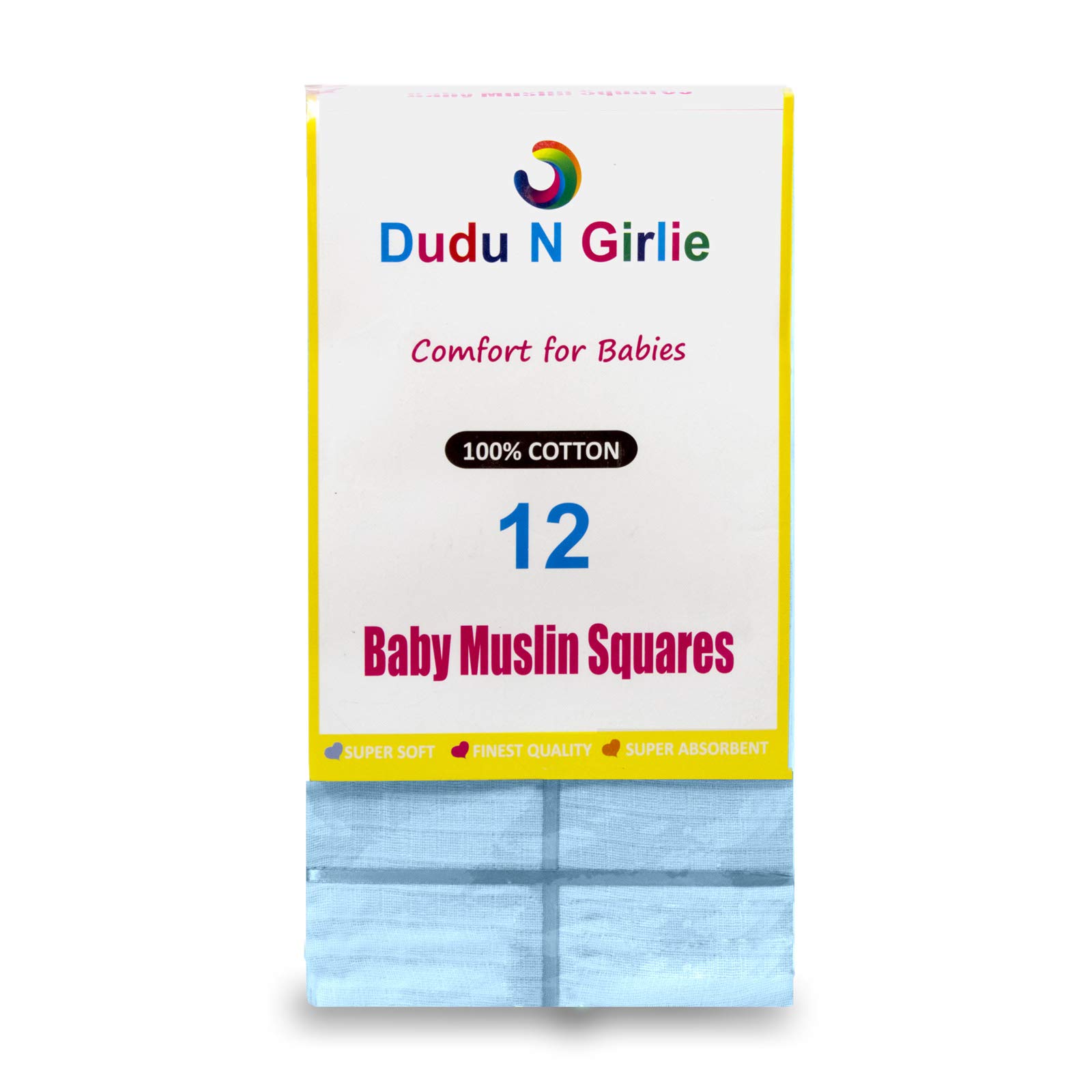 12 x PREMIUM QUALITY BABY MUSLIN SQUARES 100% COTTON, 70 X 70 CM, SUPERSOFT, MADE IN EU (BLUE)