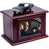 Muscle Car Urn for Ashes Adult Male Female, Wooden Cremation Urn Human Ashes Man Women Up to 290 Lbs，Memorial Urns Large Box Holds 7 x 6 Inch Photo