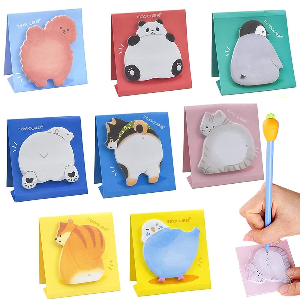 Gibsob 8 Pieces Cute Cartoon Animal Sticky Notes, Animal Sticky Notes Set, Memo Pad Sticky Notes, Used to Manuals, Messages, Event Memos, Bookmarks, Refrigerator Stickers (Hjyjxyly65)