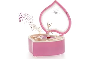 yarlung Ballerina Music Box for Mother's Day Gift, Pink Heart Rotating Dancing Girl Gift Box for Jewelry, Trinket, Keepsake B