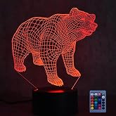 HPBN8 Ltd Creative 3D Polar Bear Night Light USB Powered Touch Switch Remote Control LED Decor Optical Illusion 3D Lamp 7/16 Colors Changing Brithday Room Decoration