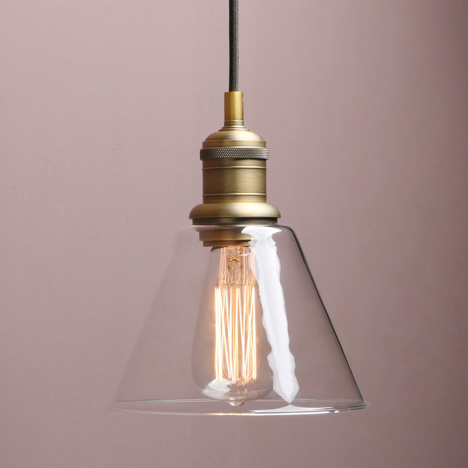 Photo 1 of Yosoan 1-Light Vintage Edison Hanging Pendant Light, Mini Funnel Flared Glass Clear Glass Shade for Kitchen Bathroom Porch Living Room Dinning Room Office Restaurants Hotels Bar Island (Antique)