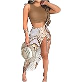 WDIRARA Women's Floral Print Tie Backless Crop Tank Tops and High Split Maxi Skirt Sets 2 Piece Outfits