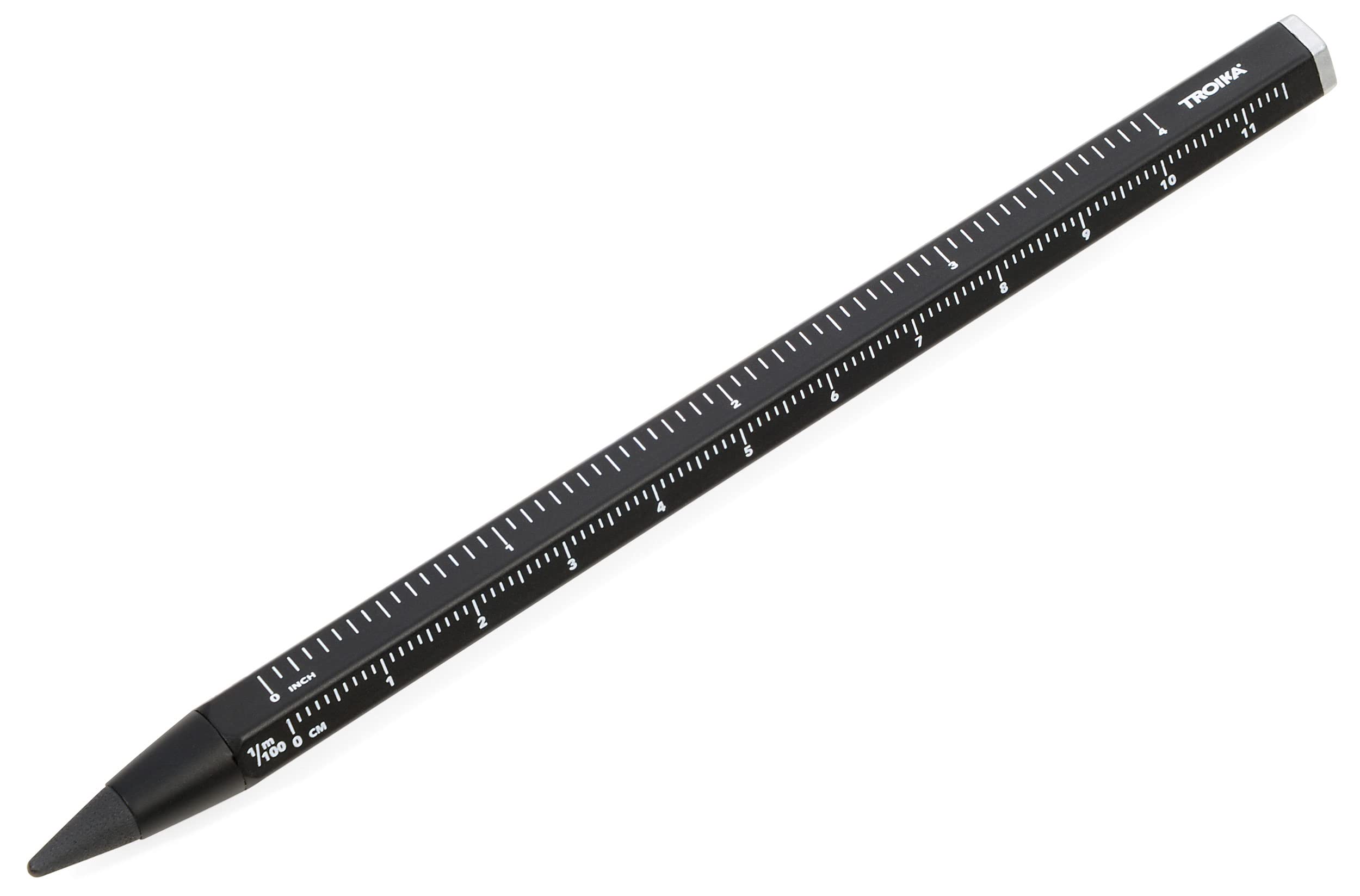 Troika PEN20/BK Multitasking Pencil with Sustainable Endless Aluminium and Metal Tip Black Interchangeable Erasable with Centimeter/Inch Ruler Size 147x10x10mm