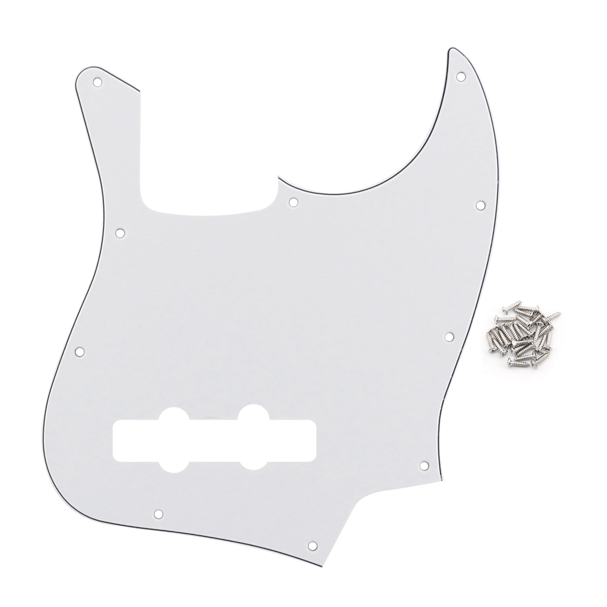 FLEOR 10 Hole JB Bass Pickguard 3Ply Scratch Plate without Truss Rod Notch for Standard 4 String Model JB Bass Guitar, White