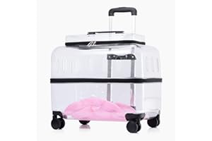 D-GROEE Clear Cat Carrier with Wheels, Cat Suitcase with Breathable Holes, Transparent Rolling Cat Carrier, Large Space Rolli