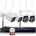 REIGY 3MP WiFi Security Camera System with Floodlight and 1TB Hard Drive Preinstalled, 2K Outdoor Home Surveillance Set 8CH NVR + 4X 1296P IP Cam 2PT, 2-Way Audio Color Night Vision Motion Detection