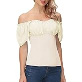 Scarlet Darkness Women Renaissance Shirt Off Shoulder Flutter Short Sleeve Top Summer Square Neck Peasant Blouse